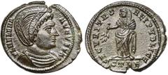 PERTINAX – CONSTANTIN III & LOTS HELENA, mère de Constantin Ier, AE follis, 327-328, Trèves. D/ FL HELENA- AVGVSTA B. diad., dr. à d. R/ SECVRITAS- REI PVBLICE/ STRE Securitas deb. à g., ten. un ramea