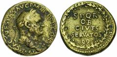 VESPASIEN (69-79), AE sesterce, 71, Rome. Droit : IMP CAES VESPASIAN AVG PM TR P P P COS III Tête l. à droite. Revers : SPQRevers: OB/ CIVES/ SERVATOS dans une couronne. Ref.: BMC 123, 573; RIC 458. 2