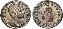 COMMODE - ZENON HELENA, mère de Constantin Ier, AE follis, 326-327, Constantinople. D/ FL HELENA- AVGVSTA B. diad., dr. à d. R/ SECVRITAS- REI PVBLICE/ B- / CONS Securitas deb. à g., ten. un rameau d'