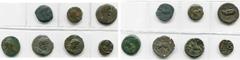 ROMAN PROVINCIAL COINS EGYPTE, ALEXANDRIE, lot de 7 bronzes: oboles (2), Tibère, obole, an 5, R/ Hippopotame; Domitien, R/ Griffon; Claude, diobole, an 2 (?), R/ Hippopotame; Domitien, an 7, R/ Apis; 