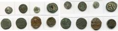 BYZANTIUM lot de 8 p., dont: Maximien Hercule, antoninien, Héraclée, R/ L''empereur recevant un gl. nicéphore de Jupiter; Constance II, follis, R/ Soldat terrassant un cavalier de sa lance; Justinien 