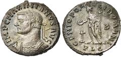 SEVERE ALEXANDRE - ZENON MAXIMIEN HERCULE (286-305), AE follis, 301-303, Lyon. D/ IMP C MAXIMIANVS AVG B. l., cuir. à g., ten. un sceptre sur l''épaule. R/ GENIO POP-VLI ROMANI/ -B/ PLC Genius deb. à 