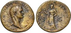 ROMAN EMPIRE DOMITIEN Auguste (81-96), AE sesterce, 81, Rome. D/ IMP CAES DIVI VESP F DOMITIAN AVG P M T. l. à d. R/ TR P COS VII- DES VIII P P/ S-C Minerve deb. à g., ten. une lance de la d., la main