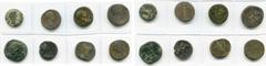ROMAN EMPIRE lot de 8 bronzes: Auguste, as, Caesaraugusta, R/ Prêtre guidant à d. un attelage de deux boeufs; Domitien, as, R/ Fortuna; Trajan, dupondius, R/ Pax; Marc Aurèle, sesterce (2), R/ Roma as