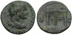VESPASIEN (69-79), AE as, 72, Lyon. Droit : IMP CAES VESPASIAN AVG COS IIII Tête l. à droite (globe ?). Revers : S-C/ PROVIDENT Autel sur quatre degrés. Ref.: BMC 204, 820; RIC 1200; Giard, Lyon, 71/2