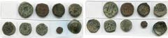 BYZANTIUM lot de 9 bronzes: Anastase Ier, follis, Constantinople, off. Γ; Justin II, follis, Antioche, off. B; Maurice Tibère, follis, Constantinople, an 13, off. Δ; 1/2 follis, Constantinople, an 20,