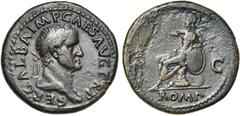 ROMAN EMPIRE GALBA (68-69), AE sesterce, juin-août 68, Rome. D/ SER· GALBA· IMP· CAES AVG TR P B. l., dr. à d. R/ S-C/ ROMA Roma assise à g. sur une cuirasse, ten. une lance, le bras g. reposant sur u