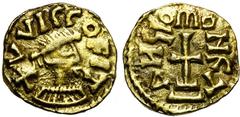 DARK AGES MEROVINGIENS, AV tremissis, vers 660-675, Quentovic. Monétaire Anglus II. D/ + VVICCO FIT B. stylisé à d. R/ ANGLO MONET Croix sur deux degrés. Belfort 4966; Prou 1130 var.; Lafaurie, RN (19