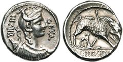 République romaine - Roman Republic C. Hosidius Geta, AR denier, 68 av. J.-C., Rome. D/ B. de Diane à d., arc et carquois sur l''épaule. Devant, GETA. Derrière, III·VIR. R/ C HOSIDI C F Sanglier à d.,