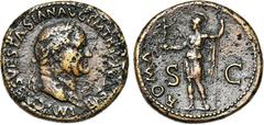 Empire romain - Roman Empire VESPASIEN (69-79), AE sesterce, 71, Rome. D/ IMP CAES VESPASIAN AVG PM TR P PP COS III T. l. à d. R/ ROMA/ S-C Roma casquée deb. à g., ten. une Victoire et une lance. BMC 