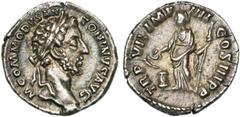 Empire romain - Roman Empire COMMODE Auguste (177-192), AR denier, 181-182, Rome. D/ M COMMODVS ANT-ONINVS AVG T. l. à d. R/ TR P VII IMP IIII COS III PP Salus deb. à g., nourrissant avec une patère u