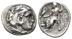 GRECIA ANTIGUA GRECIA ANTIGUA. MACEDONIA. ALEJANDRO III. Dracma. Abido (c. 328-323 a. C.). R/ Delante de Júpiter monograma y prótomo de Pegaso. AR 4,19 g. 18,52 mm. PRC-1506. Pequeñas concreciones. MB