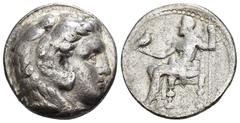 GRECIA ANTIGUA. MACEDONIA. ALEJANDRO III. Tetradracma. Monograma dentro de láurea debajo del trono y delante símbolo, poco visible. AR 16,84 g. 26,1 mm. BC+/BC-.
