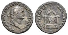 IMPERIO ROMANO. TITO. Denario. Roma (80 d.C.). A/ Cabeza laureada a der.; IMP TITVS CAES VESPASIAN AVG P M. R/ Asiento decorado; TR P IMP XV COS VIII P P. AR 3,35 g. 17,01 mm. RIC-124. Rozadura en anv