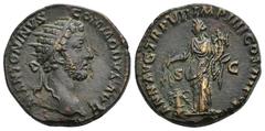 IMPERIO ROMANO. CÓMODO. Dupondio. Roma (181-182). A/ Cabeza radiada a der.; M ANTONINVS COMMODVS AVG. R/ Annona a izq. con cornucopia, espigas y delante modio; ANN AVG TR P VII IMP IIII COS II P P, S-