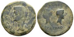 HISPANIA ANTIGUA. Augusto. Iulia Traducta. Dupondio. A/ Cabeza a izq.; PERM CAES (AVG). R/ Cabezas opuestas de Cayo y Lucio; C L CAESARES/ IVL TRAD. AE 21,83 g. 32,4 mm. I-1610; APRH-107; ACIP-3351. P