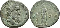 IMPERIO ROMANO. PÉRTINAX. Sestercio. Roma (193). A/ Cabeza laureada a der.; IMP CAES P HELV PERTINAX AVG. R/ Pértinax togado y velando ofrendando con una pátera en un AE 19,05 g. 30,3 mm. RIC-24. Páti