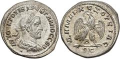 IMPERIO ROMANO. TREBONIANO GALO. Tetradracma. Selecuci y Pieria. A/ Busto drapeado y acorazado a der. R/ Águila mirando a izq., entre las patas A, SC. AR 9,01 g. 27,2 mm. EBC/EBC+.