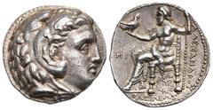 GRECIA ANTIGUA. MACEDONIA. Alejandro III. Tetradracma. Babilonia (311-305 a.C.). Delante del trono MI, debajo mongrama dentro de láurea. AR 17,11 g. 26,3 mm. PRC-3751. EBC-.