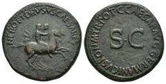 IMPERIO ROMANO. NERÓN Y DRUSO. Dupondio. Roma (37-38 d.C.). A/ Nerón y Druso a caballo a der.; NERO ET DRVSVS CAESARES. R/ S C, alrededor C CAESAR AVG GERMANICVS PON M TR POT. AE 13,91 g. 28,5 mm. RIC