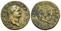 IMPERIO ROMANO. TITO (bajo Vespasiano). Dupondio. Roma (74 d.C.). A/ Cabeza laureada a der.; T CAESAR IMP PON. R/ Caduceo con dos cornucopias cruzadas; TR POT COS III CENSOR. AE 13,08 g. 26,7 mm. RIC-