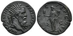 IMPERIO ROMANO. PÉRTINAX. Dupondio. Roma (193). A/ Cabeza radiada a der.; IMP CAES P HELV PERTIN AVG. R/ Liberalitas a izq. con ábaco y cornucopia; LIB AVG TR P COS II S-C. AE 10,37 g. 24,9 mm. RIC-25