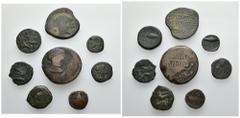 HISPANIA ANTIGUA. Lote de 8 piezas: semis de Ilipa, semis de Irippo, cuarto de Arse, mitad y cuarto de Gadir, as y semis de Obulco y as de Ulia. BC/MBC.
