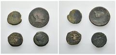 HISPANIA ANTIGUA. Lote de 4 piezas: 2 semis de Carthago Nova, 1 as de Ikalesken y 1 semis de Ilici. De RC a BC+. Ex colección Cores.