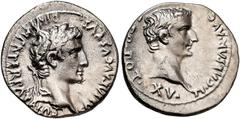 PERIOD FROM JULIUS CAESAR TO AUGUSTUS PERIOD FROM JULIUS CAESAR TO AUGUSTUS. TIBERIUS AND AUGUSTUS. Denarius. Lugdunum (13- 14 AD). Laureate head right; CAESAR AVGVSTVS DIVI F PATER PATRIAE. Rev. Head