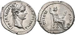 ROMAN EMPIRE ROMAN EMPIRE. TIBERIUS. Denarius. Lugdunum (14- 37 AD). Laureate head right. TI CAESAR DIVI AVG F AVGVSTVS. Rev. Livia enthroned right; throne with decorated legs over two lines. AR 3,76 