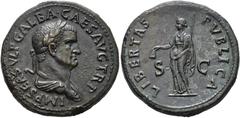 ROMAN EMPIRE ROMAN EMPIRE. GALBA. Sestertius. Rome (68- 69 AD). Laureate and draped bust right; SER SVLP GALBA CAES AVG TR P. Rev. Libertas with rod and pileus left; LIBERTAS PVBLICA, S-C. AE 27.41 g.