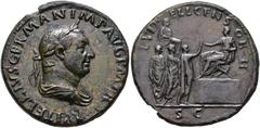 ROMAN EMPIRE ROMAN EMPIRE. VITELLIUS. Sestertius. Rome (69 AD). Laureate and draped bust right; A VITELLIVS GERMAN IMP AVG P M TR P. Rev. Togate L. Vitellius, seated on a dais, holding the hand of the
