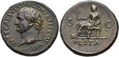 ROMAN EMPIRE ROMAN EMPIRE. TITUS. Sestertius. Rome (80- 81 AD). Laureate head left; IMP T CAES VESP AVG P M TR P P P COS VIII. Rev. Vesta seated left with palladium and sceptre, S-C, VESTA in exergue.