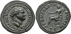ROMAN EMPIRE ROMAN EMPIRE. TITUS. Dupondius. Rome (72 AD). Radiate head right. T CAES VESPASIAN IMP III PON TR POT COS II. Rev. Concodia seated left with patera and cornucopia; CONCORDIA AVGVSTI, SC i