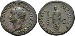 ROMAN EMPIRE ROMAN EMPIRE. DOMITIAN. Sestertius. Rome (81 AD). Laureate head right; IMP CAES DIVI VESP F DOMITIAN AVG P M. Rev. Togate Domitian left with palladium; TR P COS VII DES VIII PP, S-C. AE 2
