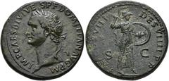 ROMAN EMPIRE ROMAN EMPIRE. DOMITIAN. Sestertius. Rome (82 AD). Laureate head right; IMP CAES DIVI VESP F DOMITIAN AVG P M. Rev. Minerva with shield and wielding spear right, S-C; TR P COS VII DES VIII