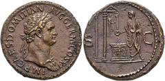 ROMAN EMPIRE ROMAN EMPIRE. DOMITIAN. Sestertius. Rome (85 AD). Laureate head and with aegis right. IMP CAES DOMITIAN AVG GERM COS XI. Rev. Domitian in sacerdotal costume left, sacrificing with patera 