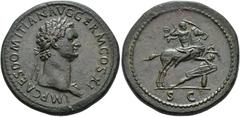 ROMAN EMPIRE ROMAN EMPIRE. DOMITIAN. Sestertius. Rome (85 AD). Laureate head right. IMP CAES DOMITIAN AVG GERM COS XI. Rev. Domitian on horseback spearing a Germanic at his feet right, S C in exergue.