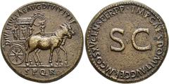 ROMAN EMPIRE ROMAN EMPIRE. JULIA TITI. Sestertius. Rome (90- 91 AD). Carpentum drawn by two mules right; DIVAE IVLIAE AVG DIVI TITI F, S P Q R in exergue. Rev. S C, IMP CAES DOMIT AVG AVG GERM COS XV 
