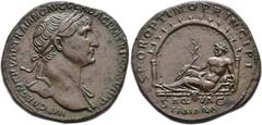 ROMAN EMPIRE ROMAN EMPIRE. TRAJAN. Sestertius. Rome (112-114). Laureate and draped head at shoulder right; IMP CAES NERVAE TRAIANO AVG GER DAC P M TR P COS VI P P. Rev. Fluvial deity reclining on the 