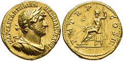ROMAN EMPIRE ROMAN EMPIRE. HADRIAN. Aureus. Rome (121-123). Laureate, draped and cuirassed bust right; IMP CAESAR TRAIAN HADRIANVS AVG. Rev. Jupiter seated left with sceptre and thunderbolt; P M TR P 
