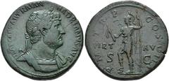 ROMAN EMPIRE ROMAN EMPIRE. HADRIAN. Sestertius. Rome (121-123). Laureate, draped and cuirassed bust right; IMP CAESAR TRAIAN HADRIANVS AVG. Rev. Virtus left, stepping on helmet, with spear and parazon