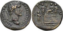 ROMAN EMPIRE ROMAN EMPIRE. ANTONINUS PIUS. Sestertius. Rome (145-161). Laureate head right; ANTONINVS AVG PIVS P P TR P. Rev. The emperor seated on a dais left, flanked by an official and Liberalitas,