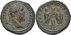 ROMAN EMPIRE ROMAN EMPIRE. SEPTIMIUS SEVERUS. Sestertius. Rome (210). Laureate head right; L SEPT SEVERVS PIVS AVG. Rev. Severus and Caracalla veiled, facing each other, making sacrifices together on 
