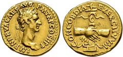 COLLECTION OF IMPERIAL AUREI COLLECTION OF IMPERIAL AUREI. NERVA. Aureus. Rome (96 AD). Laureate head right. IMP NERVA CAES AVG P M TR P COS II P P. Rev. Clasped hands holding an aquila over a prow; C