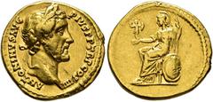 COLLECTION OF IMPERIAL AUREI COLLECTION OF IMPERIAL AUREI. ANTONINUS PIUS. Aureus. Rome (145-161). Laureate head right. ANTONINVS AVG PIVS P P TR P COS IIII. Rev. Roma seated on shield with spear and 