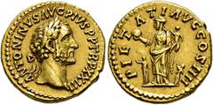 COLLECTION OF IMPERIAL AUREI COLLECTION OF IMPERIAL AUREI. ANTONINUS PIUS. Aureus. Rome (159-160). Laureate head right. ANTONINVS AVG PIVS P P TR XXIII. Rev. Pietas with a globe and a child in her arm