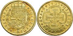 Philip V. 8 escudos, 1723, Madrid, A, "Cross" type. AU 26,98 g. 36,9 mm. AC-2182, Onza-368. Luster. Encapsulated by NGC AU 58 "Top Pop" (2915378-002). Very rare./ Felipe V. 8 escudos. 1723. Madrid. A.