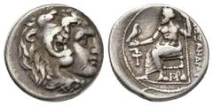 GRECIA ANTIGUA GRECIA ANTIGUA. MACEDONIA. ALEJANDRO III. Sarde. Dracma (334-323 a.C.). R/ Delante antorcha, debajo monograma. AR 4,2 g. 16 mm. PRC-2505. Rayita en anv. MBC/MBC-.
