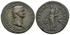 IMPERIO ROMANO IMPERIO ROMANO. DOMICIANO. Dupondio. Roma (85 d.C.). A/ Cabeza radiada a der.; IMP CAES DOMITIAN AVG GERM COS XI. R/ Fortuna con timón y cornucopia; FORTVNAE AVGVSTI, S-C. AE 13,10 g. 2